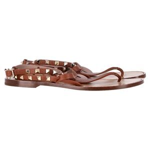 Valentino Pebbled Rockstud Ankle Wrap Sandals in Brown Leather